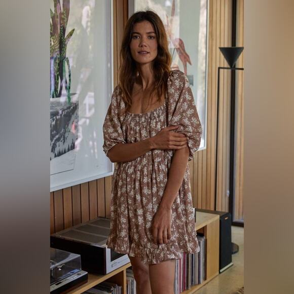 By Together Morning Dew Square Neck Floral Babydoll Puff Sleeve Dress Size S - Picture 1 of 11